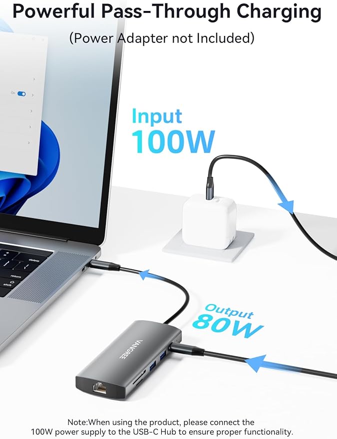 USB C Hub with Dual 4K@60Hz Displayports, 2 USB-A & 2 USBC 3.2 10Gbps Ports, 1Gbps Ethernet, 100W PD, SD/TF, USB C Splitter Docking Station for MacBook Pro/Air, iMac, iPad Pro, XPS, Thinkpad, Surface