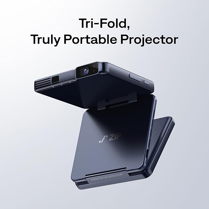 Aurzen ZIP Tri-Fold DLP Ultra-Portable Mini Projector with Bluetooth 5.4, Screen Mirroring, 1.5H Playtime, Type-C Fast Charging, Zero-Lag Focus&Keystone, Compatible with Phone/Tablet/PC, Blue