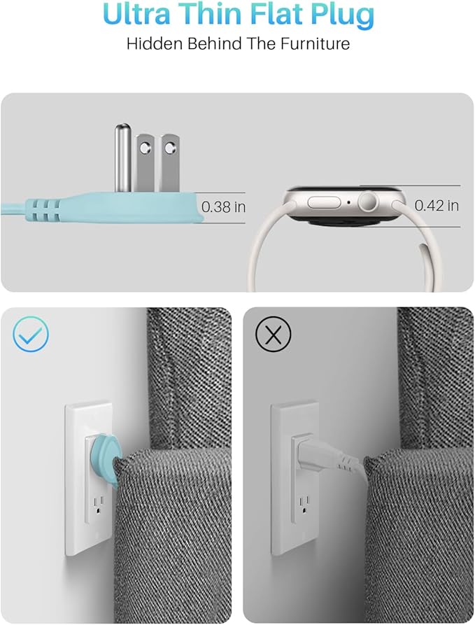 Flat Plug Power Strip with USB C Ports, KOOSLA Travel Extension Cord No Surge Protection - 2 Outlets 3 USB Ports(1250W) - Cruise Essentials for Cruise Ship, Home, Office, Dorm Room, 10ft