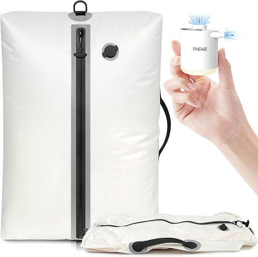 BAGAIL TPU Vacuum Bag for Travel, Reusable Compression Bag with IPX8 Waterproof Zipper, Save Space for Suitcase, Backpack and Carry on (White, ExtraLarge, With Pump)