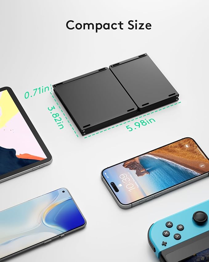 Samsers Foldable Bluetooth Keyboard with Touchpad - Portable Wireless Keyboard with Holder, Rechargeable Full Size Ultra Slim Pocket Folding Keyboards for Android Windows iOS Tablet & Laptop - Black