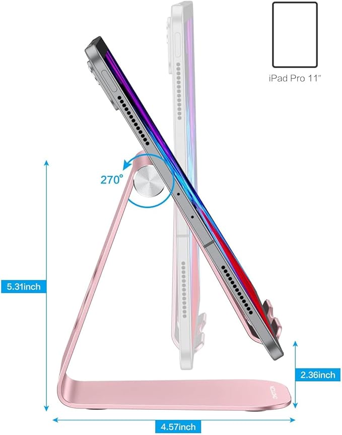 OMOTON Tablet Stand Holder Adjustable, T1 Desktop Aluminum Tablet Dock Cradle Compatible with iPad Air/Mini/Pro 11/12.9, iPad 10.2/9.7, Samsung Tab and More, Rose Gold