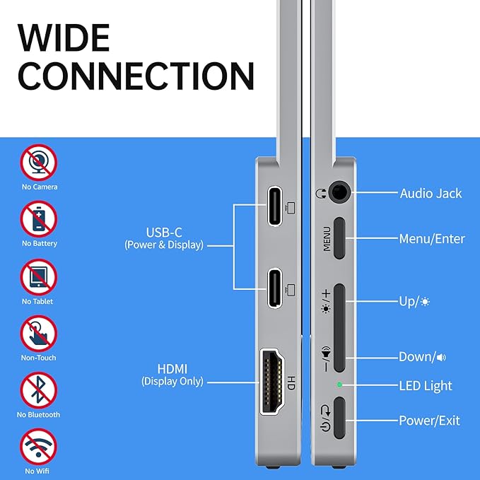 VisionOwl Portable Monitor-15.6 Inch Travel Screen FHD 1080P FreeSync Frameless USB-C Computer Display with Type-C HDMI Speakers for Laptop PC Mac Surface PS4/5 Xbox, with Cover Stand, VESA Mountable