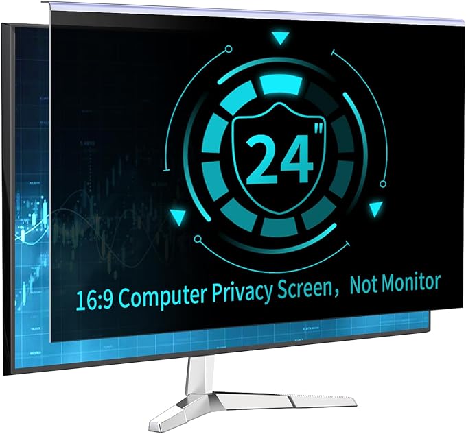 24 Inch Computer Privacy Screen for 16:9 Monitor, Anti-Blue Light Monitor Privacy Screen Filter, Anti-UV Computer Hanging Shield, Universal 23.6'', 23.8'', 24''