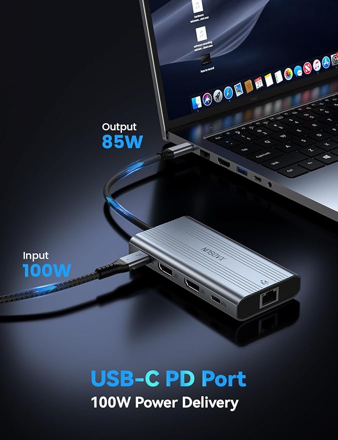 XAOSUN 10 in 1 USB C Docking Station Dual 4K Monitor, 10Gbps USB C HUB with 2 HDMI 4K@60Hz, USBC Dock with 10Gbps USB A and C, Gigabit Ethernet, PD 100W, SD/TF (microSD) for Lenovo/Mac/Dell/HP/XPS