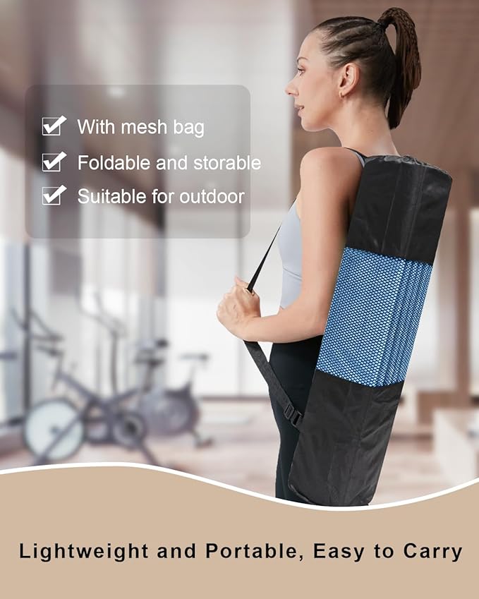 Foldable Yoga Mat 10mm Thick Wide Exercise Mat Non Slip Workout Mat for Home Gym, Travel, with Yoga Carrying Bag