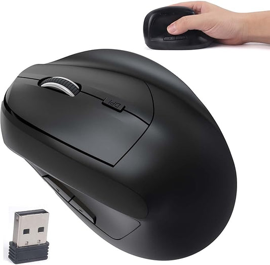 Wireless Ergonomic Bluetooth Mouse Vertical Dual Mode Rechargeable Silent Portable High Precision Optical Cordless Mice with USB Receiver for PC/Laptop/Tablet/MacBook Boy Girl,Reduce Wrist Pain（Black）