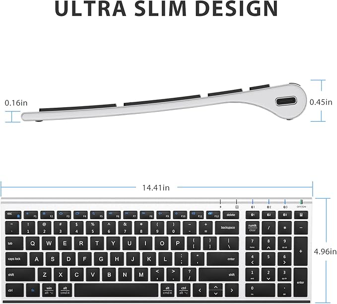 iClever BK10 Bluetooth Keyboard, Universal Bluetooth 5.1 Wireless Keyboard with Number Pad, Ergonomic Design, Multi-Device Compatibility, Stable Connection for Mac, iPad, iPhone, Android, Windows