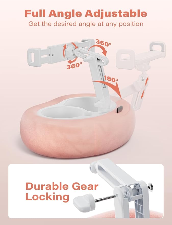 Tablet Kindle Pillow Stand Holder with 2 Trays Fit 4''-13'' Phone/Tablet/Kindle iPad Holder Stand for Bed with Soft Plus Fabric Reading Accessories Gift, Pink