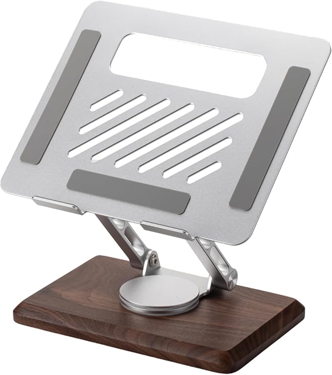 muso wood Laptop Stand for Desk, Laptop Riser with 360 Rotating Walnut Base, Adjustable Laptop Stand, Ergonomic Wooden Laptop Ventilated Stand for 10 to 17.3 Inches Notebook PC Computer