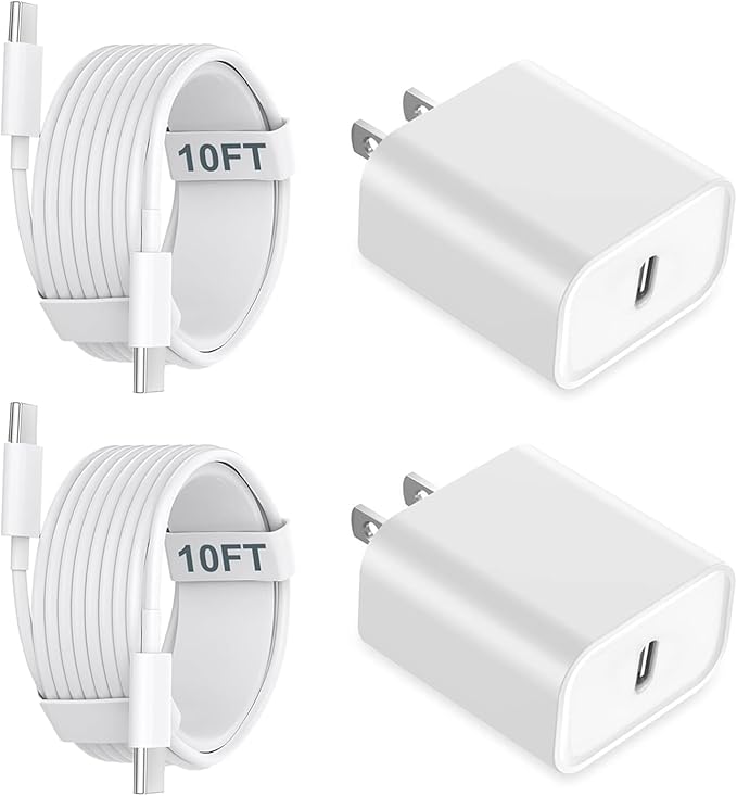iPhone 15 Charger Fast Charging, 20W USB C Charger Block Plug Brick 10FT USB C to USBC Cable Cord Compatible with iPhone 15/15 Pro/15 Pro Max/15 Plus, iPad Pro 12.9/13/11inch,iPad Mini 6,iPad Air 4/5