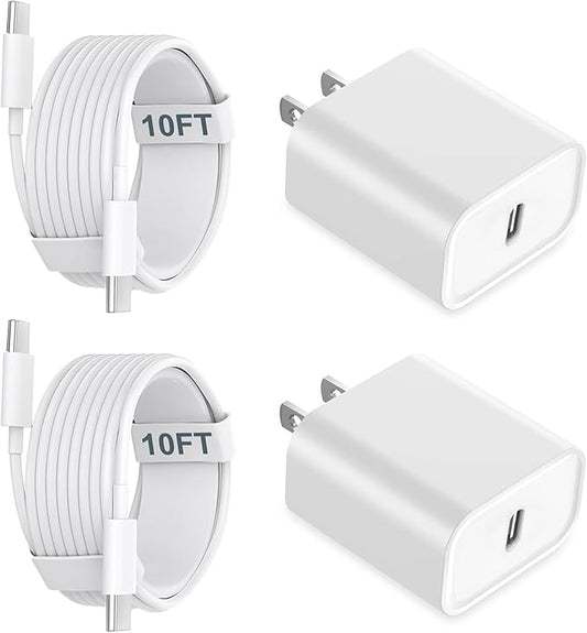 iPhone 15 Charger Fast Charging, 20W USB C Charger Block Plug Brick 10FT USB C to USBC Cable Cord Compatible with iPhone 15/15 Pro/15 Pro Max/15 Plus, iPad Pro 12.9/13/11inch,iPad Mini 6,iPad Air 4/5