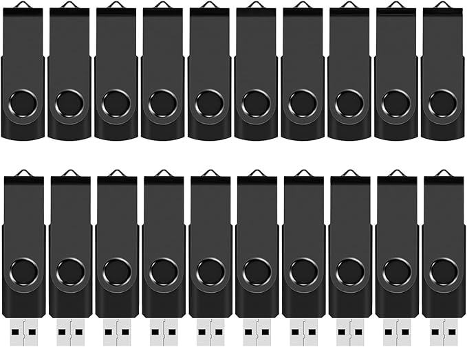 Flash Drive Bulk 2GB USB 20 Pack FEWINA USB2.0 USB Drives Pack Thumb Drive Bulk Swivel Memory Stick Zip Drive for Storage and Backup Black 20PCS 2GB