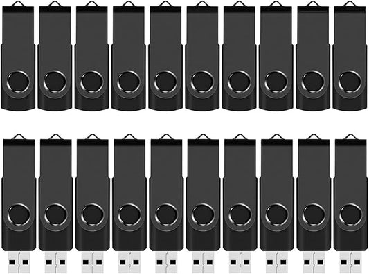 Flash Drive Bulk 2GB USB 20 Pack FEWINA USB2.0 USB Drives Pack Thumb Drive Bulk Swivel Memory Stick Zip Drive for Storage and Backup Black 20PCS 2GB