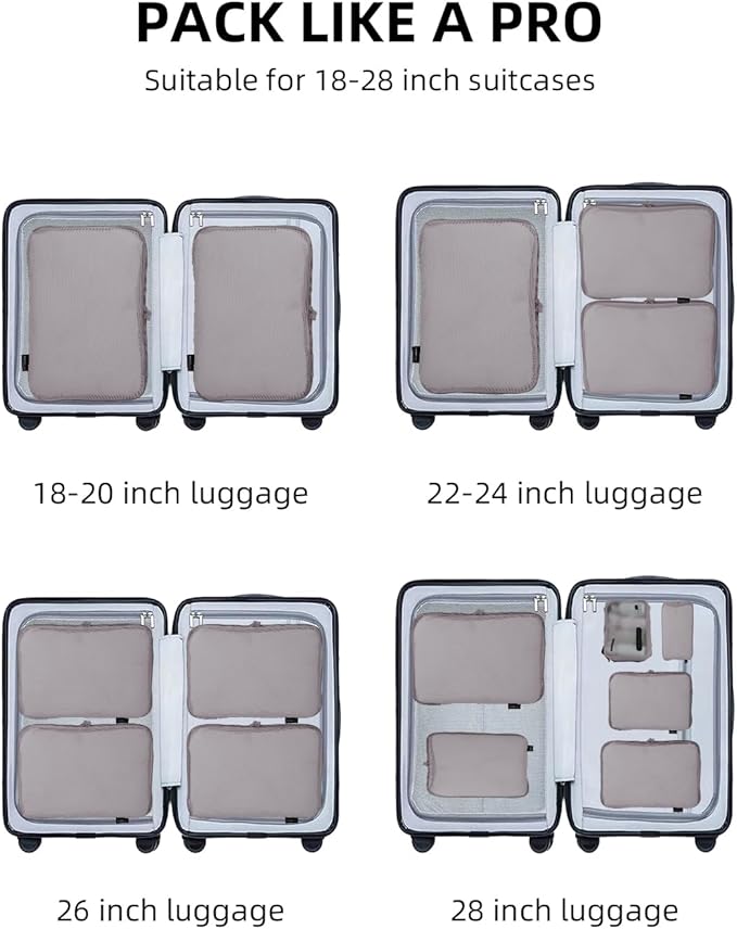 6 Set Compression Packing Cubes for Travel, Large Medium Small Luggage Organizers (Misty Silver)