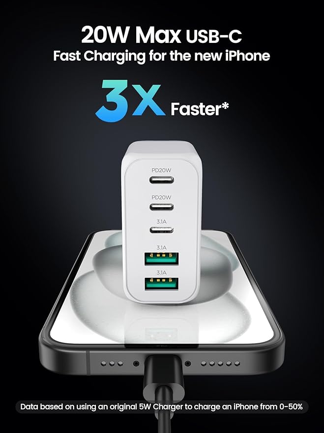 USB C Charger Block,EIZLXQ [2-Pack] Type C Charger Fast Charging,50W 5-Port USB Wall Chargers Multiport Type C Charging Cube for iPhone 17/16/15/14/13/12/11 Pro Max XS,iPad,Samsung&More-3C2A-White