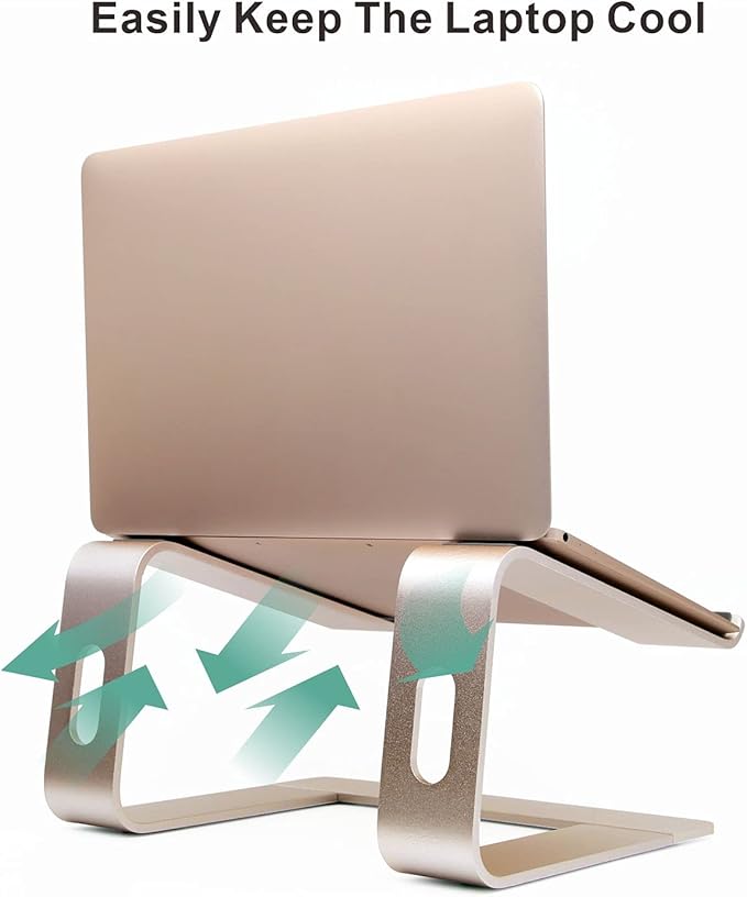 Ergonomic Aluminum Laptop Stand - Detachable Mount Compatible With MacBook Pro/Air, HP, Lenovo, Samsung, Huawei - All 10-17.3" Laptops (Gold)
