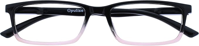 OPULIZE SEE Reading Glasses with Blue Light Blocking for Women and Men, Narrow Frame, Spring Hinges, Computer Gaming Glasses, Black To Pale Pink +1 (Pack of 1)