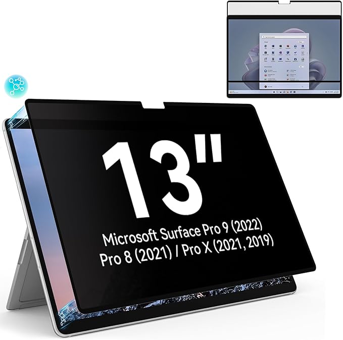Privacy Filter Compatible with Microsoft Surface Pro 10 (2024) / 9 (2022) / 8 (2021) / X (2021, 2019), Easy On/Off 13 Inch Removable Anti Spy Glare Blue Light Privacy Screen