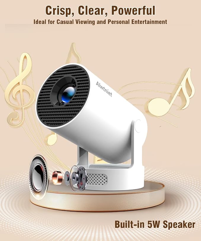 Mini Projector 4K Support, Portable Smart Projector with WiFi 6 and Bluetooth 5.4, 5w Soundbase Speaker, Auto Keystone 180° Rotatable, 8000 Lumens, Home Bedroom Movie Proyector HY300Pro+