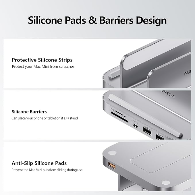 Mac mini Hub M1 M2 with M.2 SSD Enclosure (NOT for M4 2024), 8-in-1 Vertical Mac mini Dock Stand with USB A/C 3.2 10Gbps, 2 x USB A 2.0, SD/TF Slots, 3.5mm Audio Mic Jack