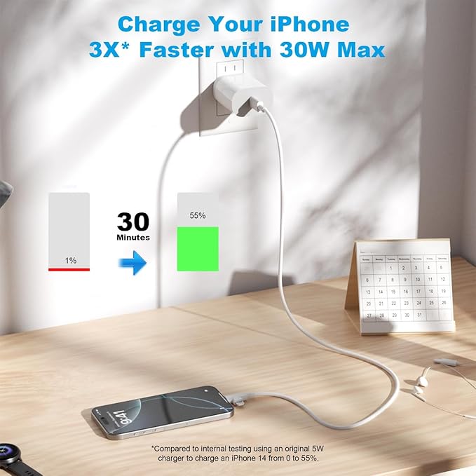 30W iPhone 17/16/15/14/13/12 Charger Fast Charging Block with 6FT Long C to Type C& Lightning Cable.Fast Charging for All iPhone/iPad and Galaxy Series (White 2)