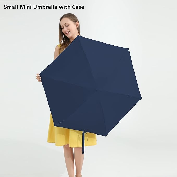 BAODINI Travel Essentials Mini Umbrella for Purse With Case Small Compact UV Sun Protection Lightweight Tiny Pocket Manual Open Close Umbrella for Women Kids and Men Fit Purse Backpack