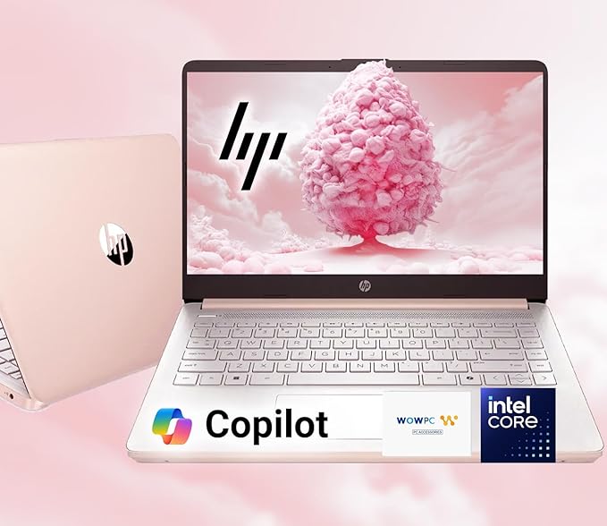 HP 14 Ultrabook • Intel 4-Core N150 • Microsoft 365 • Copilot AI • 32GB RAM • 1.6TB Storage (128GB SSD + 512GB Portable + 1TB OneDrive) • Wi-Fi 6 • 12 Hr Battery • Rose Gold • w/WOWPC Bundle • Win 11