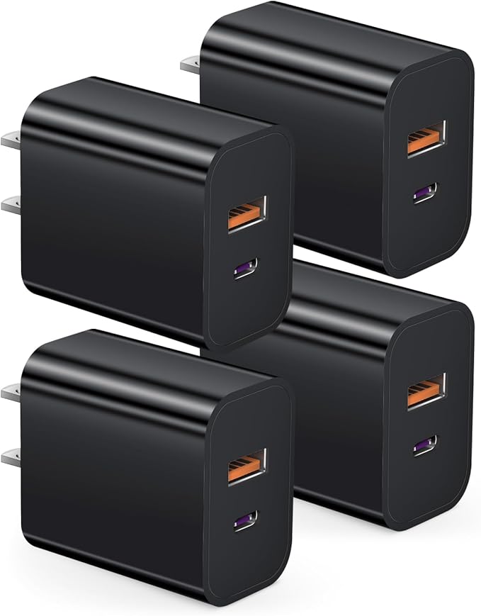 USB C Charger Block Charging Block Type C Charger 20W Wall Chargers 4 Pack for iPhone 16/16 Plus/16 Pro/16 Pro Max/iPhone 15/15 Pro/15 Pro Max/14/13/12 Pro/Samsung//Android(Black)