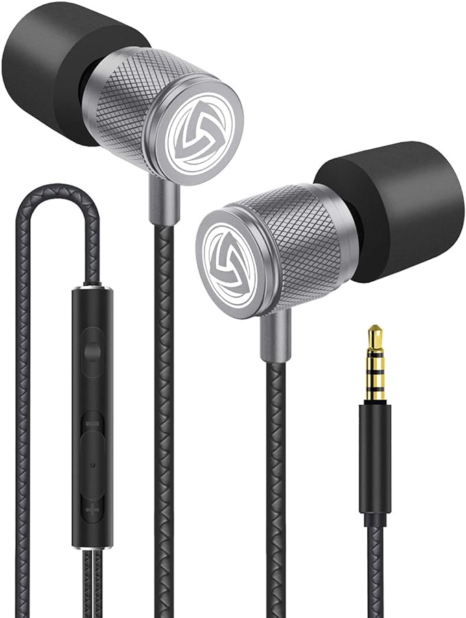 LUDOS Ultra Wired Earbuds in-Ear Headphones, 5 Years Warranty, Earphones with Microphone, Noise Isolating Ear Buds, Memory Foam for iPhone, Samsung, School Students, Kids, Women, Small Ears - Grey