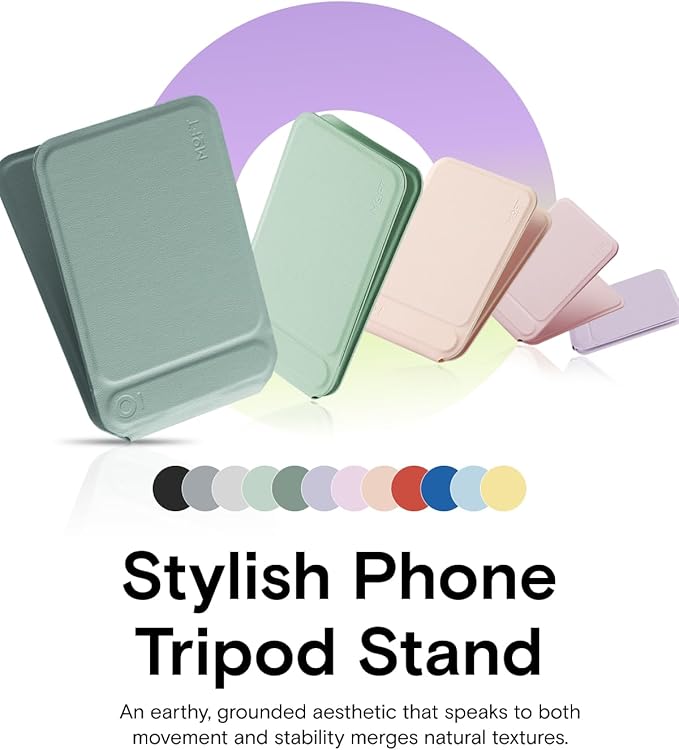MOFT Phone Tripod Stand Selfie Stick for iPhone, Multi-Angles iPhone Stand, Lightweight & Portable Phone Holder, Strong Magnets, MOVAS Vegan Leather, Travel Essentials, Seafoam (Without Card Slot)