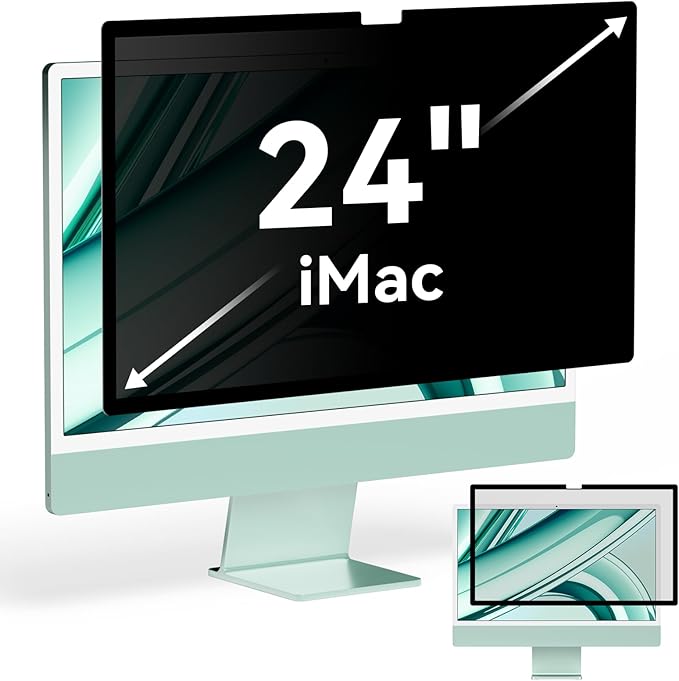 Privacy Screen for iMac 24 Inch 2021-2024 Destop Computer Monitor, Anti Glare Blue Light Filter Shield, Upgraded Anti Spy iMac Privacy Protector