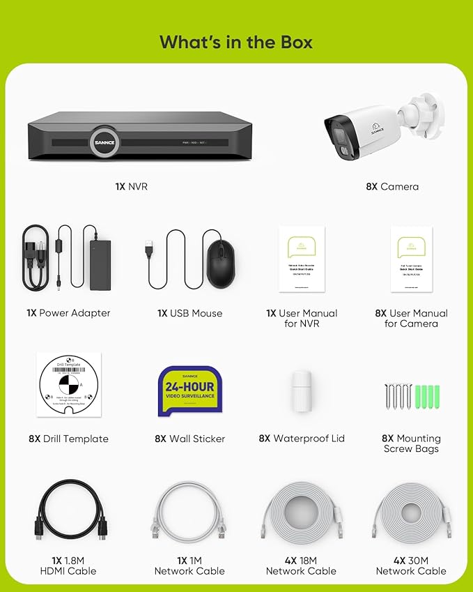 SANNCE 2K 3MP PoE Security Camera System, 8CH 6MP Surveillance NVR with 8 x 3MP HD Weatherproof Cameras with H.265 Video Compression, Smart IR LED, APP Push Alert, Remote Access