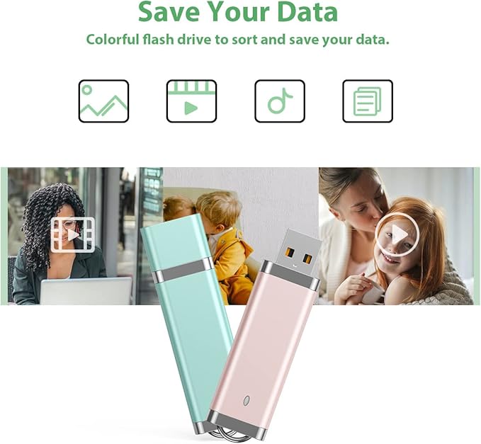 Aiibe 2GB 2G USB Flash Drive 5 Pack USB 2.0 Memory Stick Thumb Drives 2GB (5 Mixed Colors: Blue Green Yellow Pink Purple)