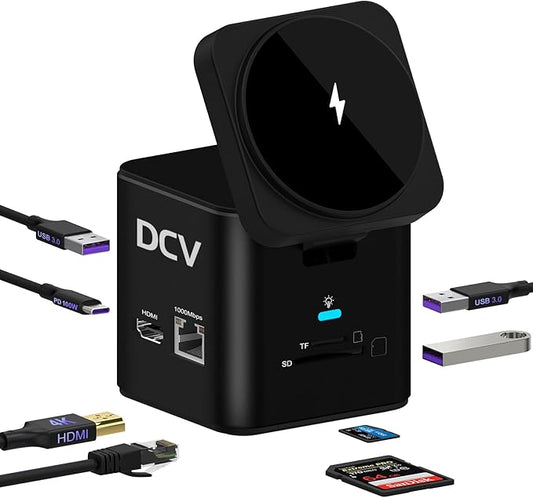 USB C Laptop Docking Station with MagSafe Charger Stand, 9 in 1 USB C Hub Multiport Adapter with 4K HDMI, 1Gbps Ethernet, 3 USB 3.0, SD/TF, Compatible with MacBook/Dell/HP/Lenovo/iPhone (Black)