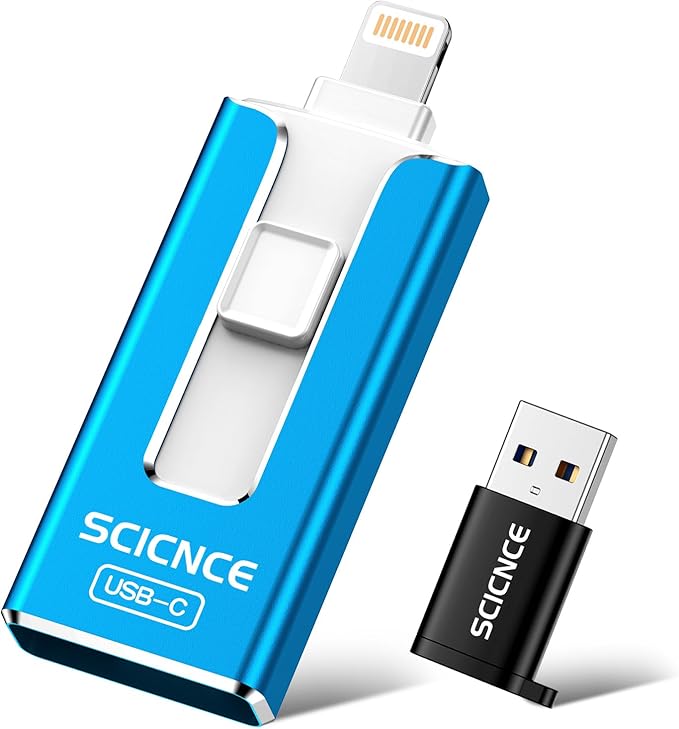 SCICNCE 256GB Flash Drive Intended for iPhone, USB Memory Stick Storage Backup for Photos Videos, Plug and Play No APP Required, Compatible with iPhone iPad Android and Computers (Bule)