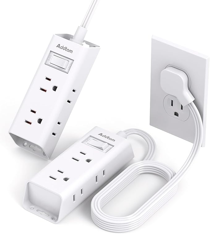 Flat Plug Power Strip, Flat Extension Cord with 6 Outlets Extender, No Surge Protector for Cruise Ship, Travel, Dorm, Home Office,2 Pack