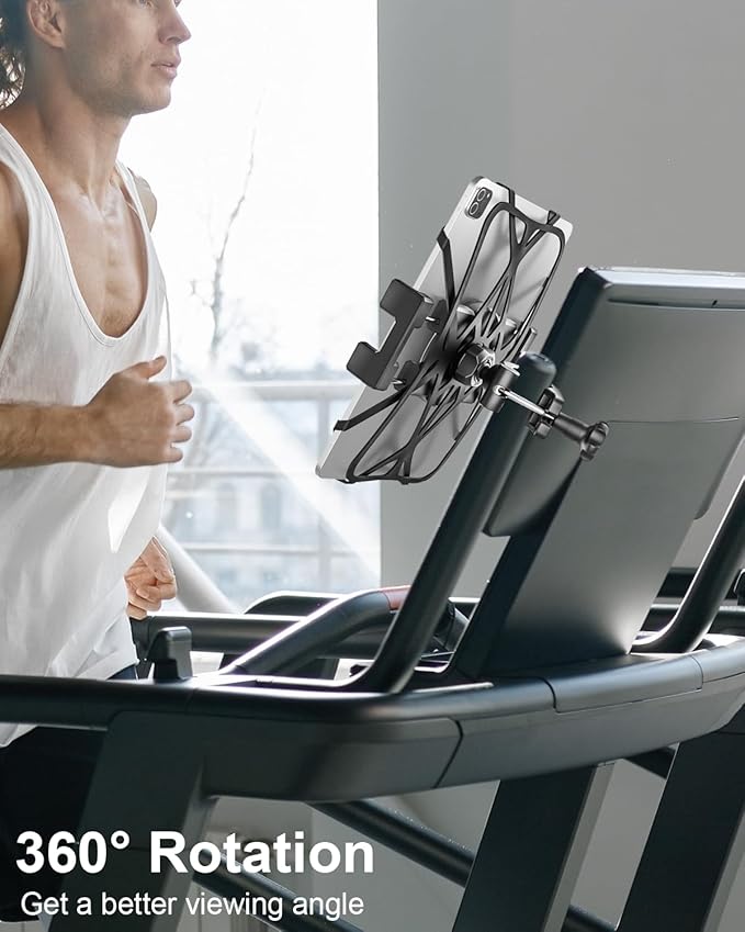 woleyi Spin Bike Tablet Holder - Treadmill Tablet Mount Handlebar Clamp for Indoor Bike Peloton, Stationary Exercise Bicycle Clip for 4.7-13" Tablets iPad Pro, Air, Mini, Galaxy Tab, Fire HD, iPhone