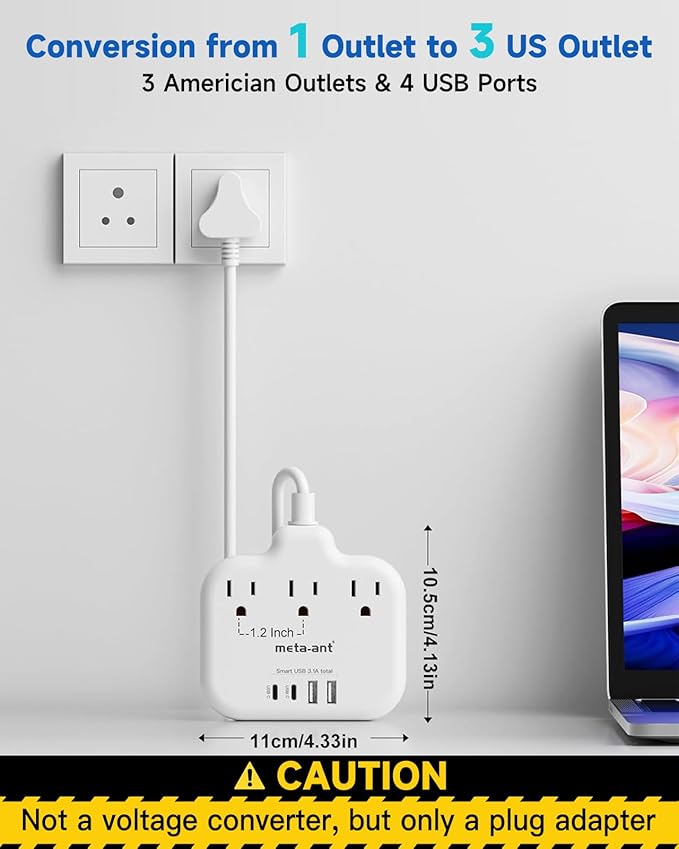South Africa Plug Adapter, Type M Adapter for South Africa with 3 AC Outlets & 4 USB Ports(2 USB C) 15.5W, 3FT Extension Cord, Africa Travel Essentials for USA to South Africa Namibia Nepal Malaysi