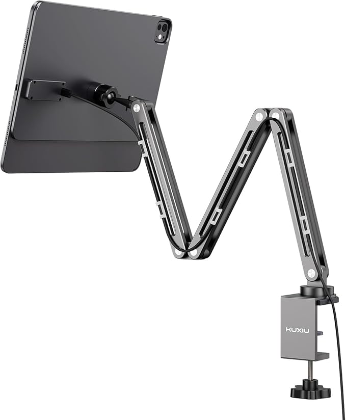 Magnetic Wireless Charging Stand for iPad Pro 13" M4 (2024), Foldable Adjustable Arm Mount with 2M Cable, Aluminum Alloy Tablet Holder for Desk