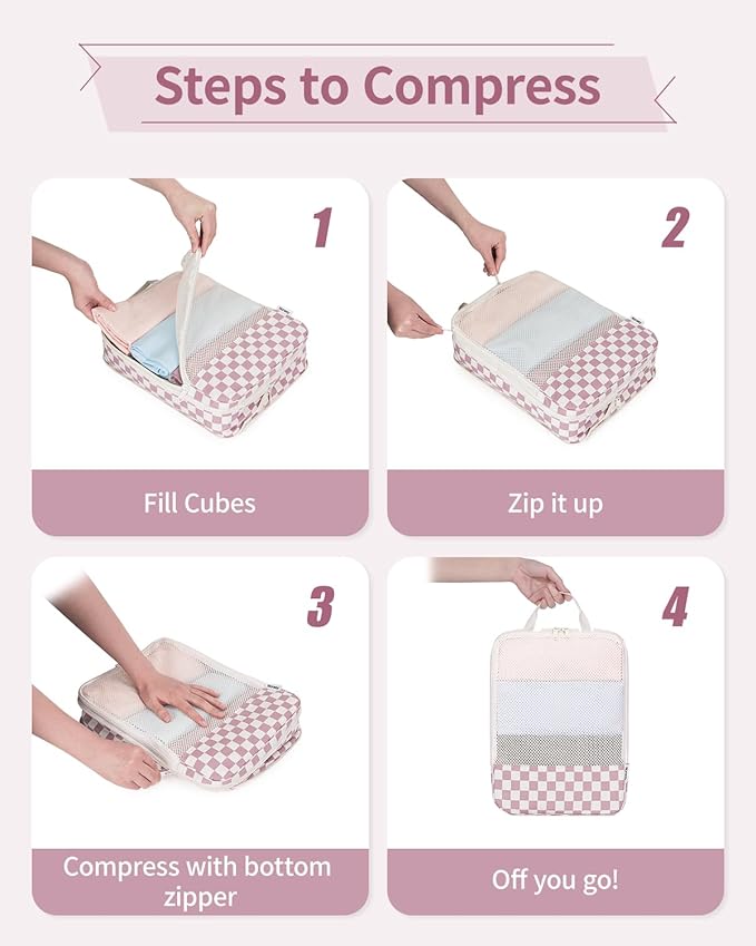 Narwey 6 Set Compression Packing Cubes for Travel Kids Women Carry on, Packing Organizers Bag for Backpack Luggage Suitcase Duffle Bags