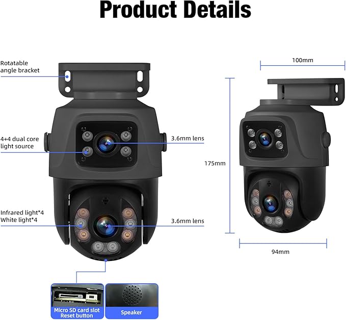 Fuers 6MP PoE Security Camera with Dual-Lens, Surveillance Outdoor Indoor for Home, Person Detection, Work with PoE Security Camera System, Color Night Vision,Two Way Talk,Support 128G SD Card