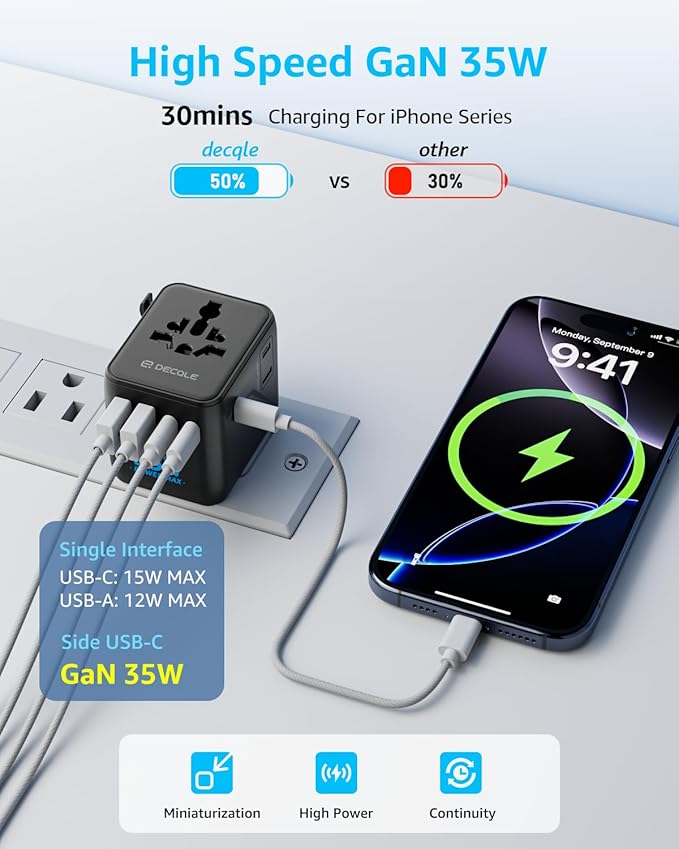 Universal Travel Adapter, International Travel Plug Adapter with 3 USB-C ＆ 2 USB-A Ports 35W, All in One Portable Socket, for USA, UK, EU, AU ＆ 224+ Countries (Black)