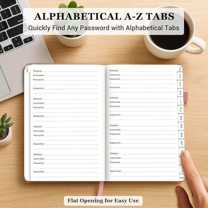 Password Book with Alphabetical Tabs – Hardcover Internet Address & Password Organizer – Password Keeper Notebook for Computer & Website – 5.2 x 7.6" Log-in Password Journal w/Thick Paper (Rose Gold)