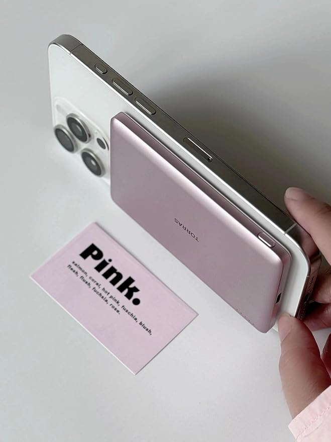 TORRAS MiniMag Power Bank, Ultra Slim 5,000mAh Wireless Portable Charger with USB-C Cable, Fast Charging iPhone Air MagSafe Battery Pack, Compatible Charger for iPhone 17/16/15/14/13/12, Azalea Pink