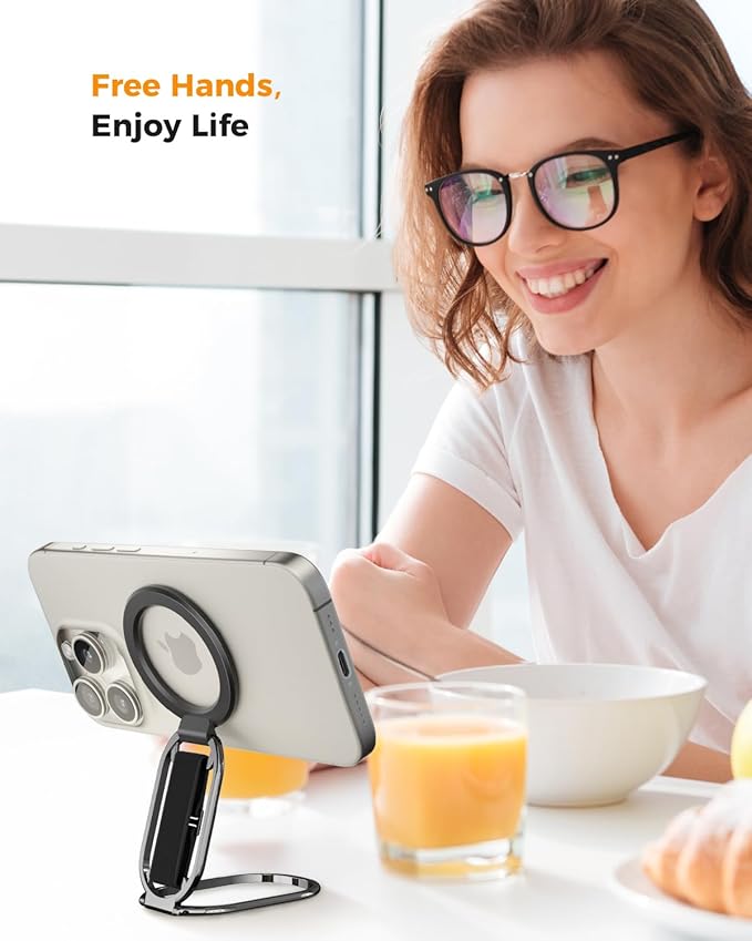 SUPERONE for MagSafe Phone Grip for MagSafe Kickstand Compatible with Mag Safe Finger Loop, 4-in-1 Phone Ring Holder Strap for Mag Safe iPhone 17/16/15/14/13/12 Series, Black [2025 Version]