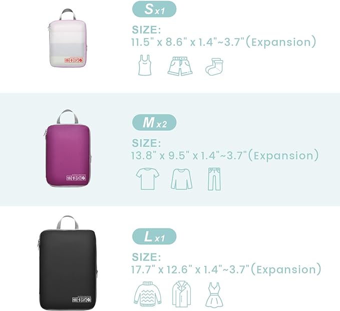 Cambond Compression Packing Cubes for Travel Women - Travel Bags Luggage Organizers Travel Essentials Compression Cubes for Travel Carry on Suitcases Organizer