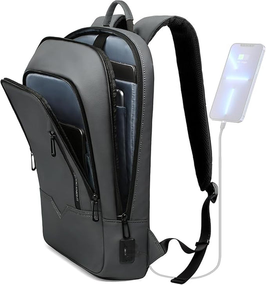 hk Backpack for Men Business Slim Backpack with USB Charger Computer Lightweight Anti-theft Travel (Dark Grey, 17.3 Inch)