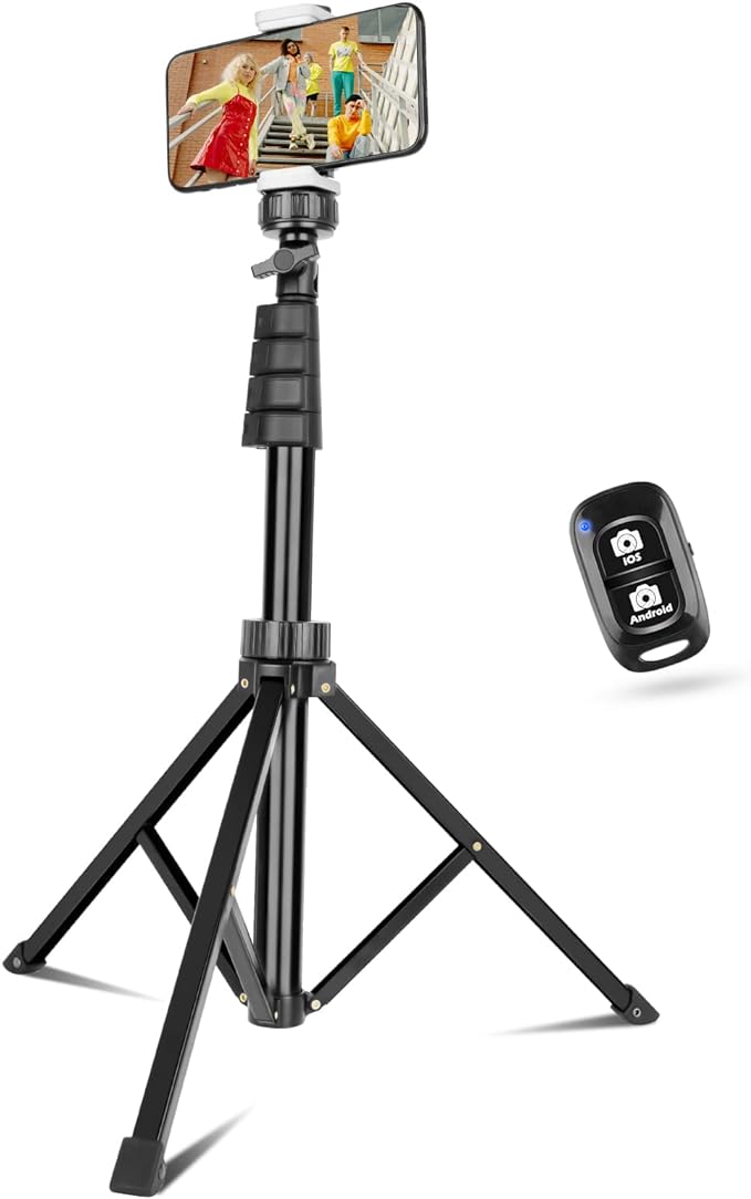 Sensyne 67" Phone-Tripod, Extendable Cell Phone Tripod Stand & Selfie Stick with Wireless Remote and Phone Holder, Compatible with iPhone Android Phone, Camera