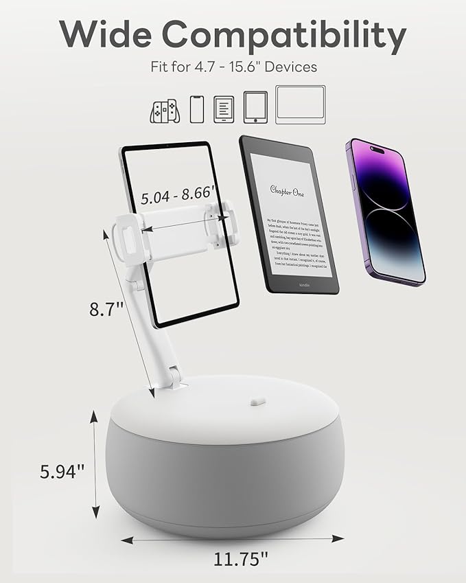 SAIJI Kindle Holder Pillow, Tablet Holder Compatible with 4.7-15.6” Kindle, Phone, Ipad, 360° Adjustable Tablet Stand for Bed with Flexible Dual Axis Arm & Microbead Cushion (Gray)